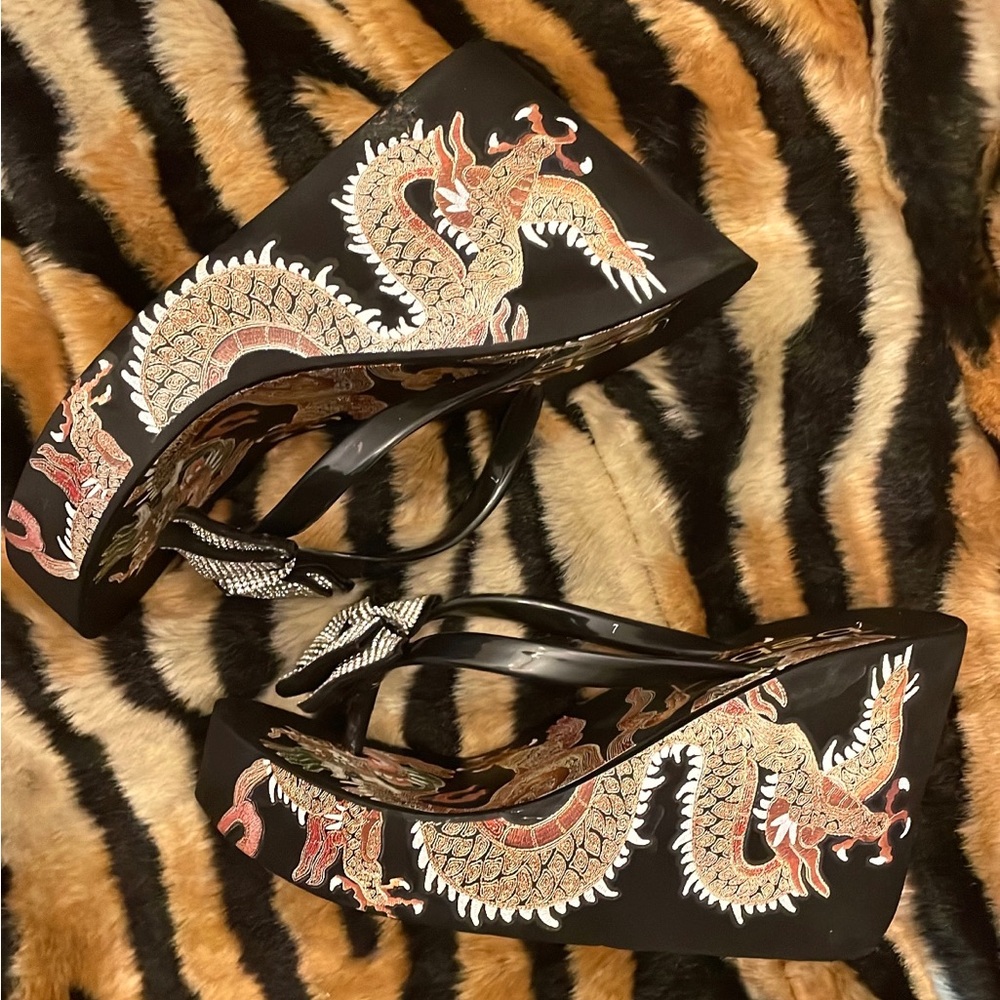 🐉💄BEBE Dragon Super High Wedge Flip Flop Y2K💄🐉